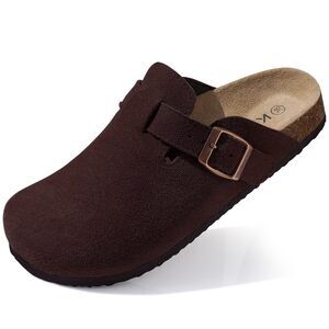 KIDMI WOMEN'S SUEDE CLOGS LEATHER MULES CORK FOOTBED SANDALS POTATO SHOES WITH A